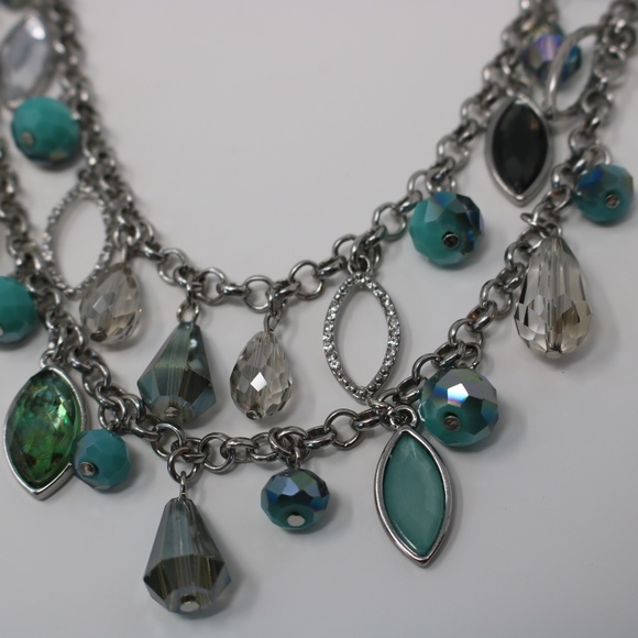 Simply Vera Silver Tone Double Chain Crystal Rhinestone & Faux Set Gems Necklace - Picture 5 of 7